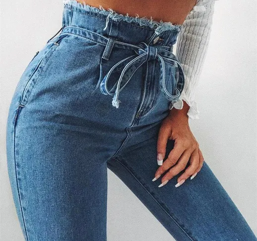 Jeans donna fiore borsa a vita alta con jeans