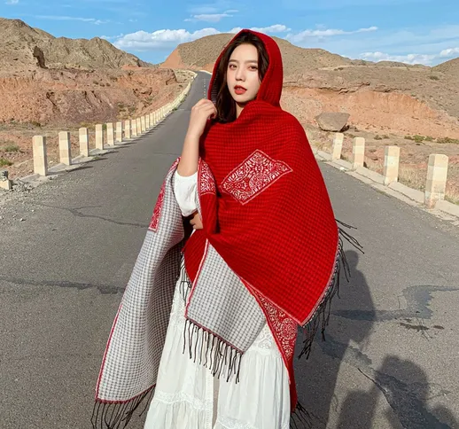 Pashmina femmina francese Grazioso Autunno inverno Blocco di colore 90%