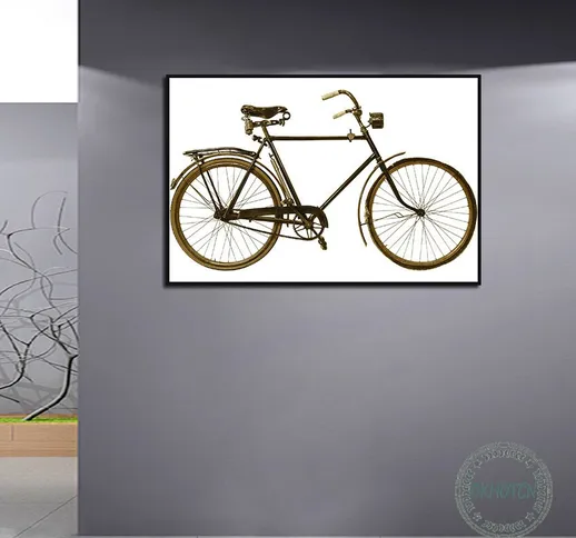 Retro Poster Bicicletta Oro Nero Bianco Bici Foto Su Tela Dipinto Sul Muro Stampe D'arte I...