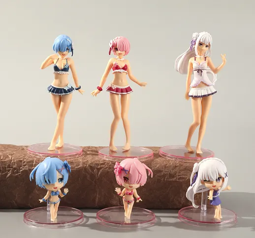 6 Zero Different World Life Figures Anime Cartoon Emilia Emilia Remram Ornamento per bambo...