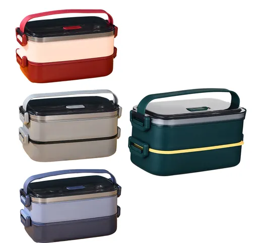 Bento Lunch Box Portatile in Acciaio Inox a 2 Strati per Adulti Bambini Picnic