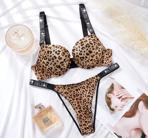 Reggiseno leopardato con diamanti caldi e anello in acciaio raccolto per regolare il set d...