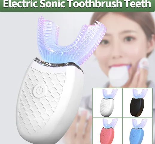 Spazzolino da denti elettrico sonico a 360 gradi Spazzolino da denti automatico tipo U Ric...