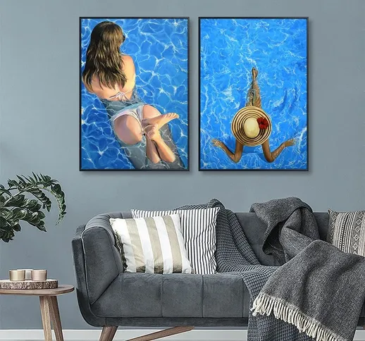 Modern Sexy Bikini Woman Poster e stampa Blue Swimming Pool Fashion Beauty Wall Art Canvas...