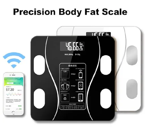 Bilancia intelligente per il grasso corporeo Bluetooth LED digitale da bagno Bilancia senz...
