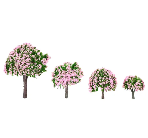 4 pezzi di plastica modello alberi layout treno paesaggio giardino alberi di fiori bianchi...
