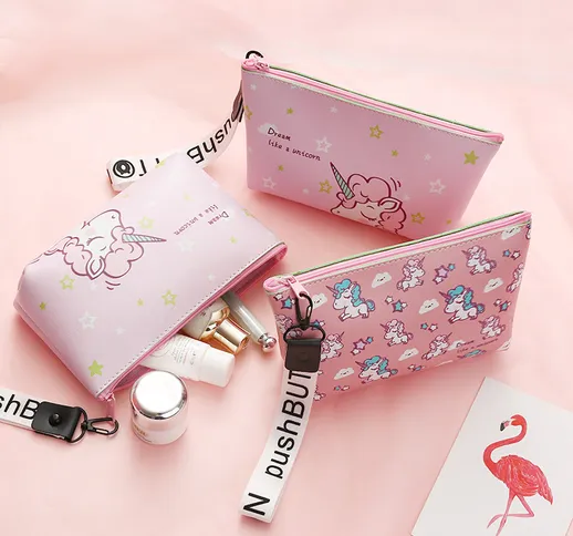 Flamingo Prints Set di borse per cosmetici da donna Set di borse per trucco trasparenti im...