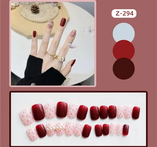 Z-294 Piccoli pezzi di unghie finte in polvere rossa profumata con adesivi per unghie 24 p...