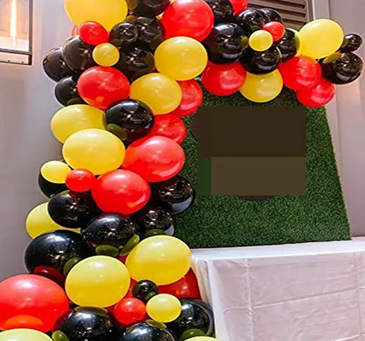 Confezione da 100 palloncini rosso nero giallo ghirlanda e arco Kit-100 pezzi di palloncin...