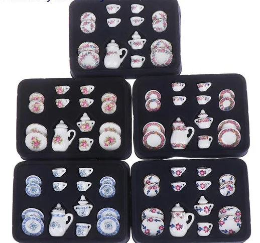 15Pcs 1:12 Set di tazze da tè in porcellana in miniatura Chintz Flower Stoviglie da cucina...