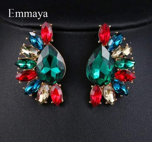 Emmaya Orecchini di lusso in pietra squisita multicolore a forma di ventaglio Dichiarazion...