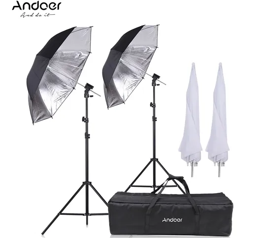 Andoer Camera Double Flash Shoe Mount Kit ombrello morbido girevole Ombrello morbido + sta...