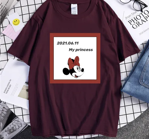 New Minnie Disney Character Print T-Shirt Ladies Pure Cotton Fashion Harajuku con girocoll...