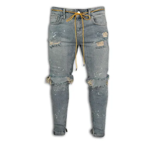 Jeans da uomo elasticizzati strappati strappati con vernice a punta Design Fashion Jeans s...