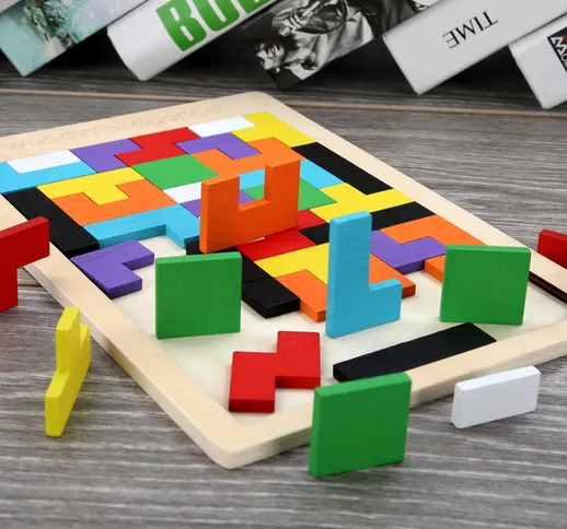 4-6 anni di legno Unisex Puzzle 3D geometria Sviluppo intellettuale pensiero logico Arte d...
