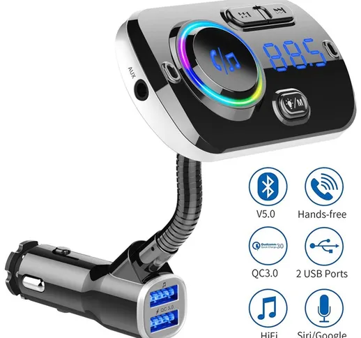 Trasmettitore FM Bluetooth Aux Car Lettore MP3 Vivavoce senza fili Caricabatterie USB Supp...