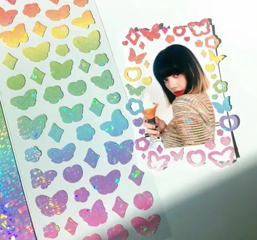 2 pz Corea Instagram gradiente laser farfalla adesivi adesivi fiore scintillanti goo carta...