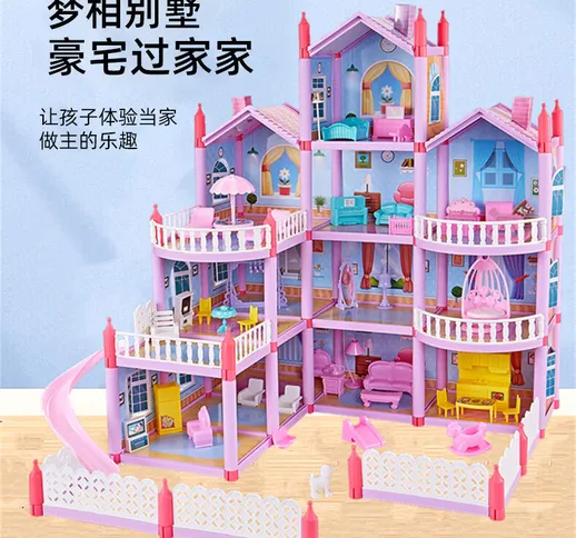 I bambini giocano a casa assemblati Villa fai da te casa delle bambole scena set castello...