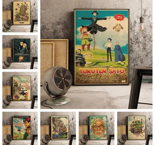 Comic Howl Moving Castle Retro Art Decor Canvas Poster di qualità Canvas Painting Bar Cafe...