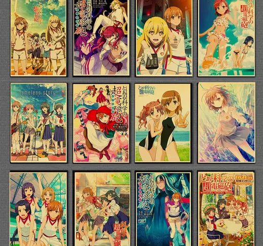 Vintage Anime Toaru Kagaku no Railgun Retro Canvas Poster e stampe Arte per la casa Soggio...