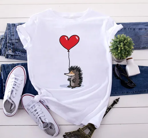 T-shirt per ragazze anni '90 Cute Hedgehog Cartoon Fun Print T-shirt da donna O-Collo T-sh...
