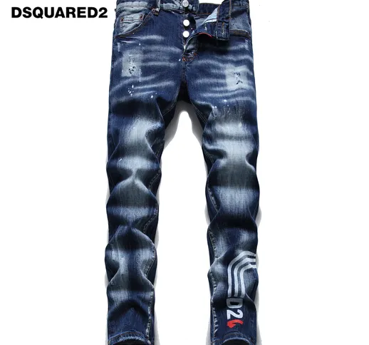 Jeans da uomo bianchi con schizzi di vernice stretch snellente DSQ