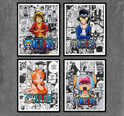 Anime giapponese Tela Pittura One Piece Rufy Manga Poster e stampe Stampa Immagini murali...