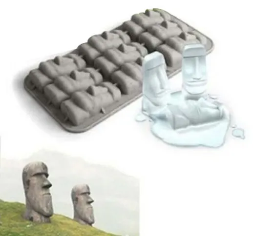 Moai Stone Statues Vassoio per cubetti di ghiaccio Gelatiere Stampo fai-da-te Budino Stamp...