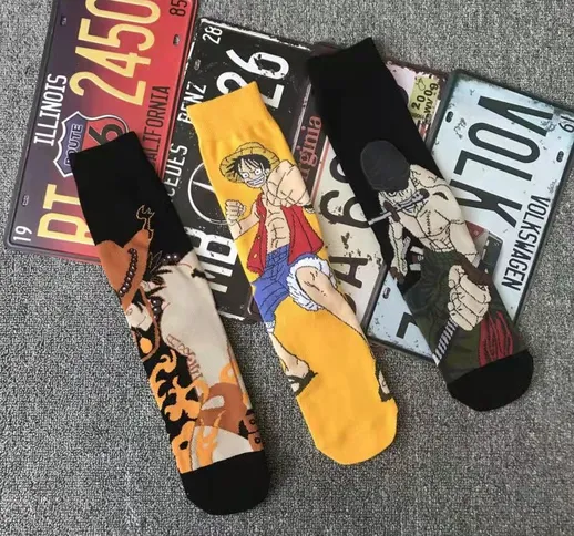 3 paia di cartoni animati giapponesi One Piece Rufy Soron Ace calzini di tendenza sportivi...