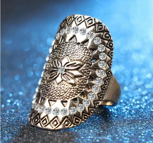 New Fashion Antique Gold Color Crystal Indian Statement Jewelry Vintage Big Finger Fedi nu...