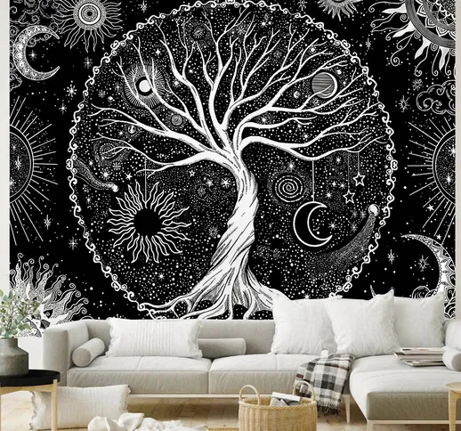 Arazzo della stampa dell'albero del mondo in bianco e nero dell'albero della vita decorazi...