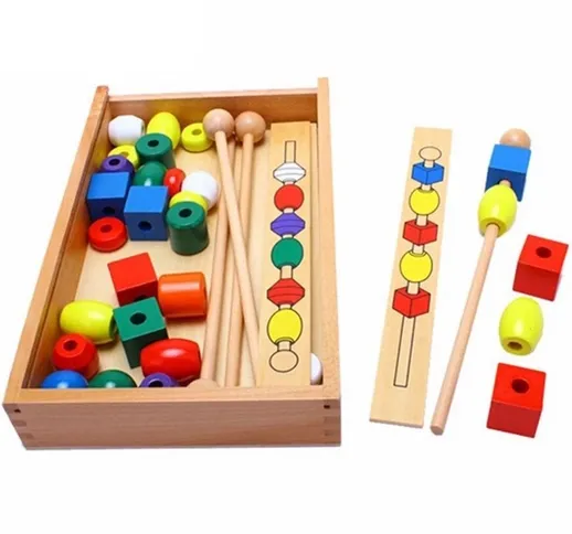 Giotoli eduivi in legno Montessori per ni Set di perline colorate a forma di bastone Gioto...