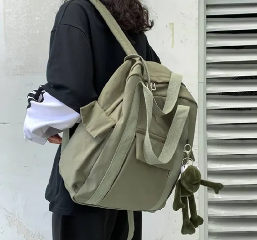 Zaino da scuola semplice in nylon impermeabile da donna di colore solido HOCODO per borsa...