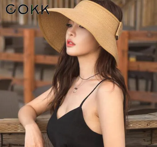 COKK Brand New Primavera Estate Visiere Cap Pieghevole Larga Tesa Larga Cappello Da Sole C...