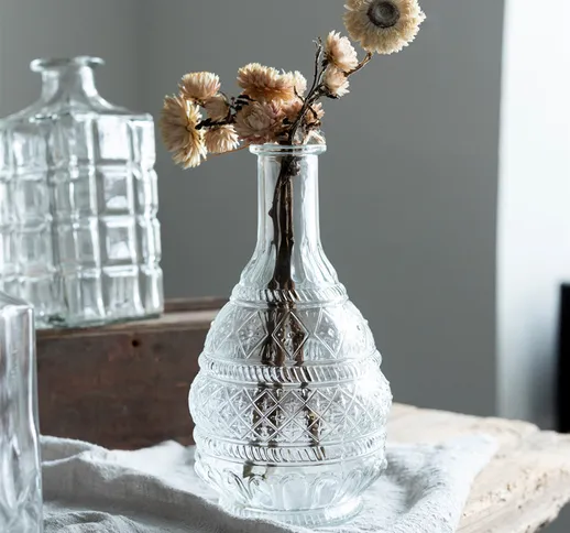 Stile nordico bocca fine vaso di vetro trasparente retro composizione floreale idroponica...