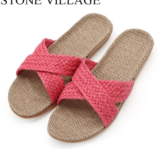 STONE VILLAGE Pantofole estive in lino Misto Colorato casual Scarpe da pavimento per inter...