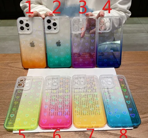 Applicabile X New Heart Mobile Phone Shell 13 pro max Gradient 12 pro Phone Case Rhineston...