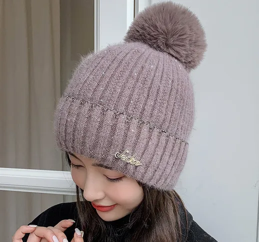 Cappello Jiayi da donna autunno e inverno caldo berretto di lana più velluto spesso cappel...
