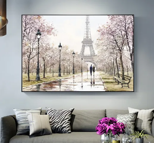 Romantico Paris Tower Wall Art Dipinti su tela sul muro Amante a Parigi Street Landscape S...
