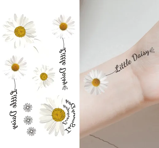 Simulazione piccolo fiore margherita adesivi tatuaggio modello inglese spalla collo bracci...