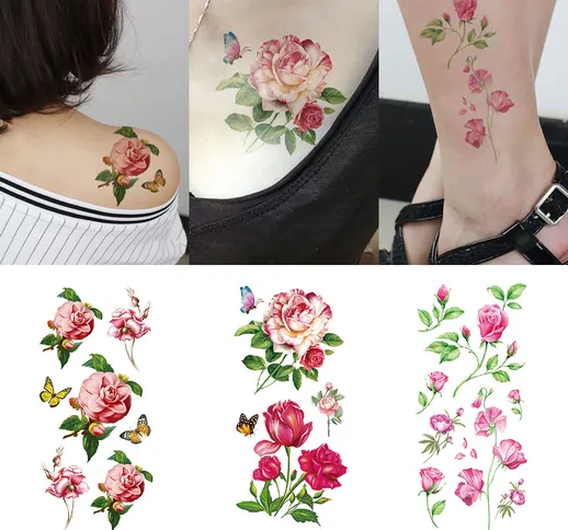 3 pezzi di adesivi per tatuaggi combinati con braccio di fiori piccoli bellissimi adesivi...