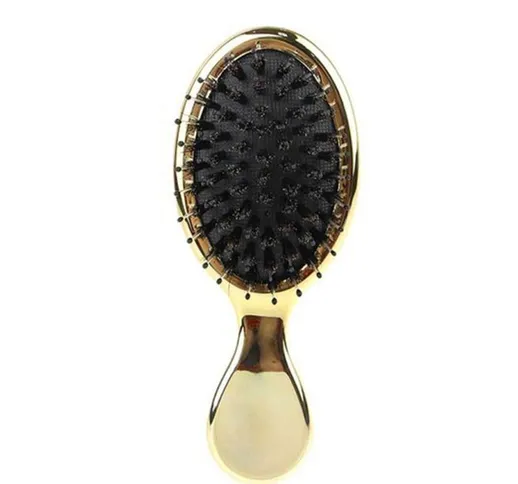 Escova de cabelo de cerdas de javali natural mini punho massagem pente antiestático cabelo...