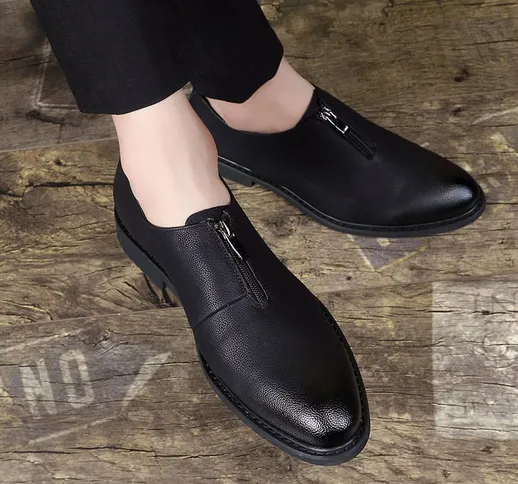 Cerniera stile britannico scarpe casual da lavoro in pelle a punta scarpe da uomo classich...