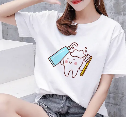 T-shirt da donna estate bella cartone animato denti dentista moda abbigliamento donna T-sh...