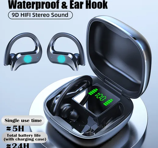 TWS Bluetooth 5.0 Auricolari Cuffie senza fili Sport impermbili Gancio per orecchio Aurico...