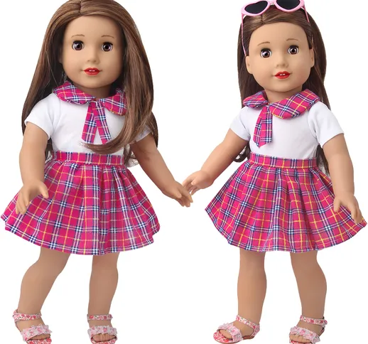 Bambola americana da 18 pollici per ragazze preppy magenta a scacchi vestito da scuola gon...