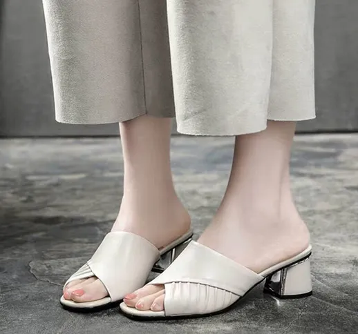 2021PU Pantofole da donna in morbida pelle New Fashion Designer Luxury Square Heel Slide E...