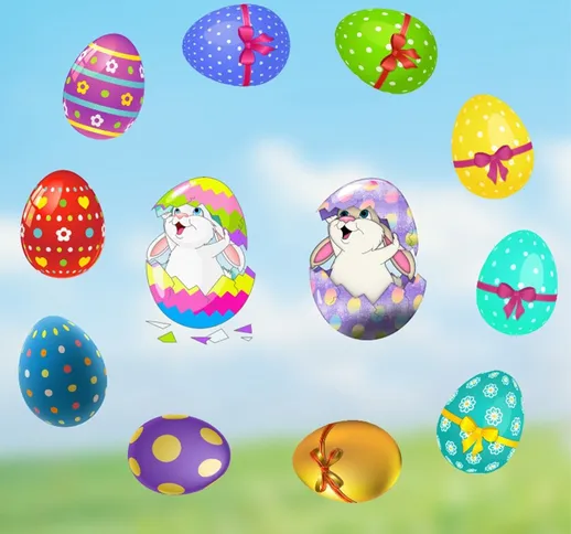 Nuovo prodotto Adesivi murali di Pasqua Adesivo autoadesivo per uova di coniglietto Decora...