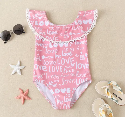 Costume da bagno per ragazze, abbigliamento per bambini, bikini, ragazza, motivo lettera d...