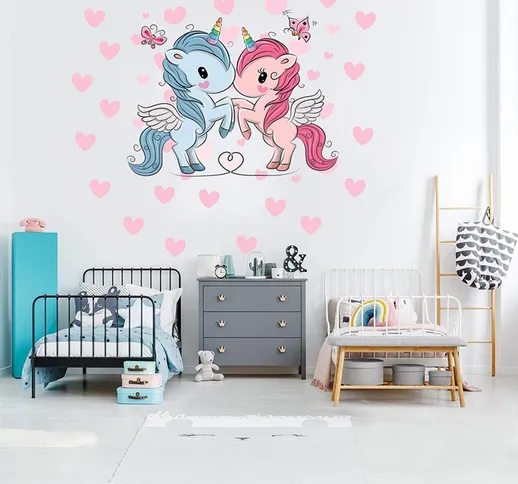 New Cute Cartoon Unicorn Wall Stickers Camera dei bambini Soggiorno Decorazione della came...